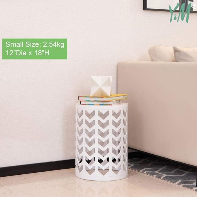 Y&M Side Table,Set of 3 Heavy-Duty Round End Table, Outdoor Decorative Garden Stool Plant Coffee Table for Indoor Multifunctional Use, Stand-White