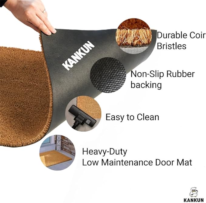 KANKUN Coco Coir Door Mat with Heavy Duty Backing, Welcome Doormat (17" x 30"), Doormat Entrance (Welcome2 - Halloween)