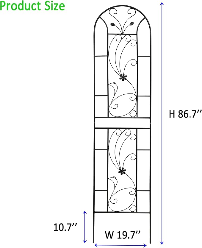 4 Pack Metal Garden Trellis for Climbing Plant Rose Stand, 86.7'' Tall Black Pattern Outdoor Flower Support Iron Garden Fence, Black