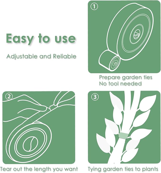 Garden Tie Green Strap Plant Supports Gentle on Plants Pre-Cut Design Tearable Reusable Sturdy Multi-Purpose for Home Garden Balcony Office (32.8ft × 0.6 inch, Green 2 Packs)