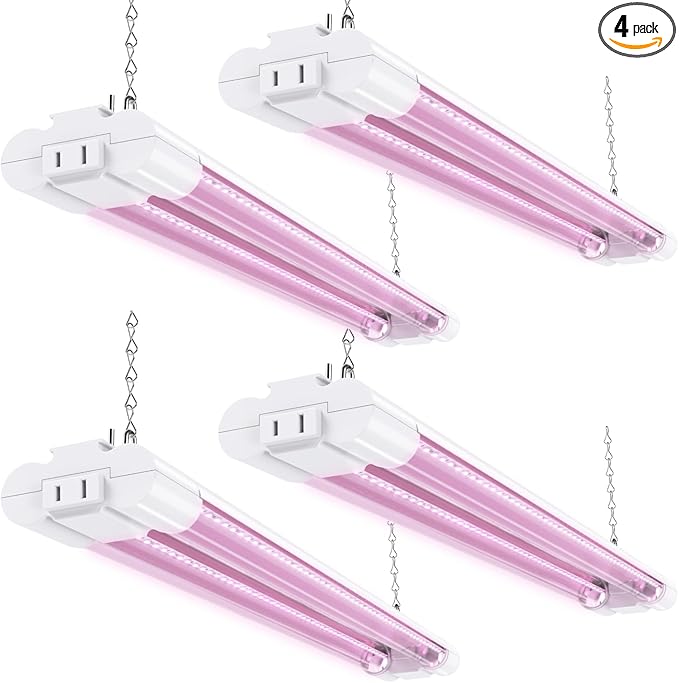 Sunco 2ft Grow Light LED, 20W, Full Spectrum, for Seed Starting, Seedling, Indoor Plants, Plug in Suspended Fixture, Link Up to 8, Inline Switch, ETL 4 Pack