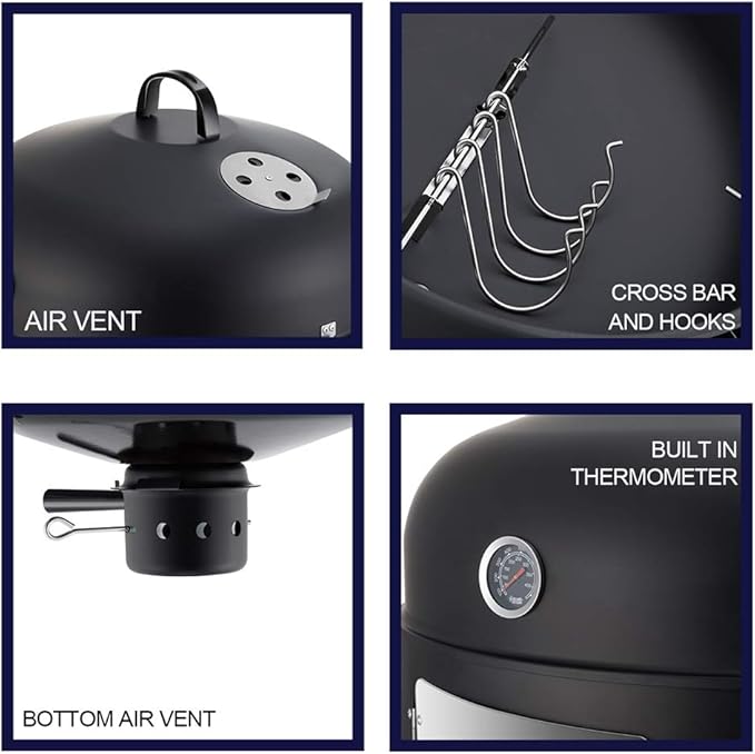 Realcook Charcoal BBQ Smoker Grill - 20 Inch Vertical Smoker for Outdoor Cooking Grilling