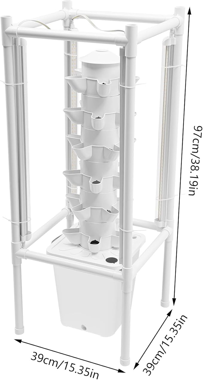 Hydroponics Growing System Kit, 6 Layers 30 Holes Indoor Gardening System Vertical Planter Germination Kit w/Water Pump, Hydroponic Natural Balanced Tower System for Chilies, Mint (White)
