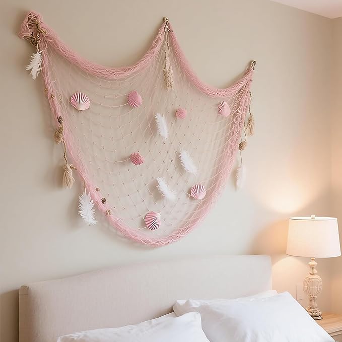 2 Pack Fish Net Decorations for Party,Natural Cotton Hawaiian Party Fishing Net Decorative, Nautical Themed Cotton Fishnet Under The Sea Pirate Ocean Beach Decor