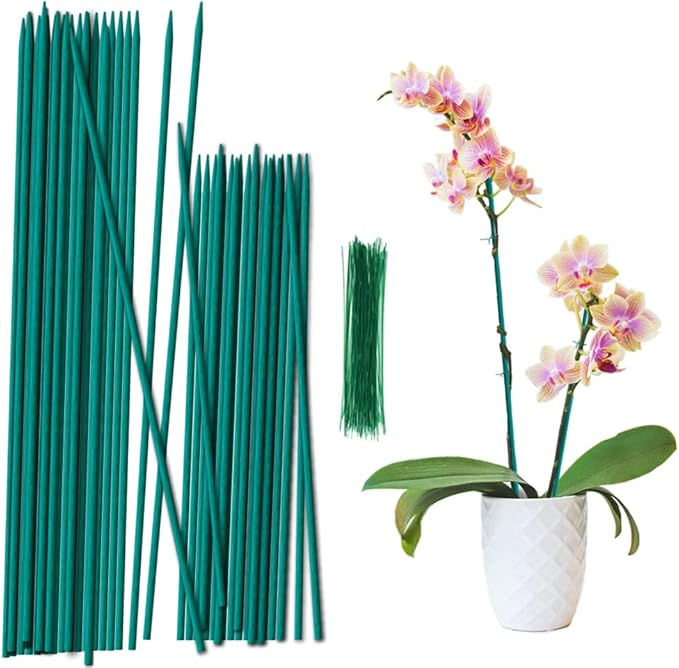 Plant Sticks 17 Inch &12 Inch Wood Plant Stakes 30 Pack Orchid Support Stick Sturdy Blue Green Bamboo Plant Holder Gardening Floral Picks Potted Plants Support
