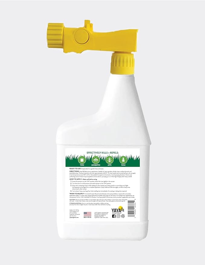 Ready-to-Use Tick + Mosquito Outdoor Yard Spray – Made with Essential Oils, Plant-Derived, Easy Do-It-Yourself Treatment, Safe to Use Around Kids, Pets and Plants – 32 oz