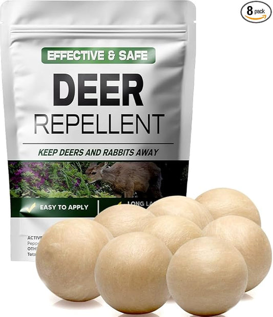 Deer Repellent, Rabbit Repellent, Deers Repellant for Garden, Deer & Rabbit Deterrent for Yard/Plants/Flowers/Trees, Safe & Cover for 100 sq ft Area-8 Packs