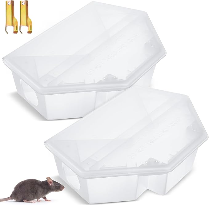 Qualirey 2 Pcs Rat Bait Station with Keys 13.58 x 8.98 x 3.35 Inch Rodent Station Rat Traps, Keeps Children and Pets Safe Indoor and Outdoor, Bait Not Included (Translucent)