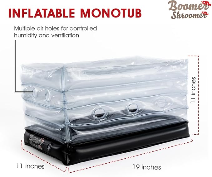 Inflatable Monotub Kit, Mushroom Growing Kit Includes a Drain Port, Plugs & Filters, Removeable Liner [Patent No: US 11,871,706 B2]