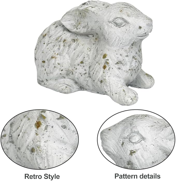 Garden Rabbit Statue Cement Bunny Decor Easter Bunny Figurines for Home Outdoor Garden Statues Cement Sculpture for Yard Patio Lawn Ornament, White