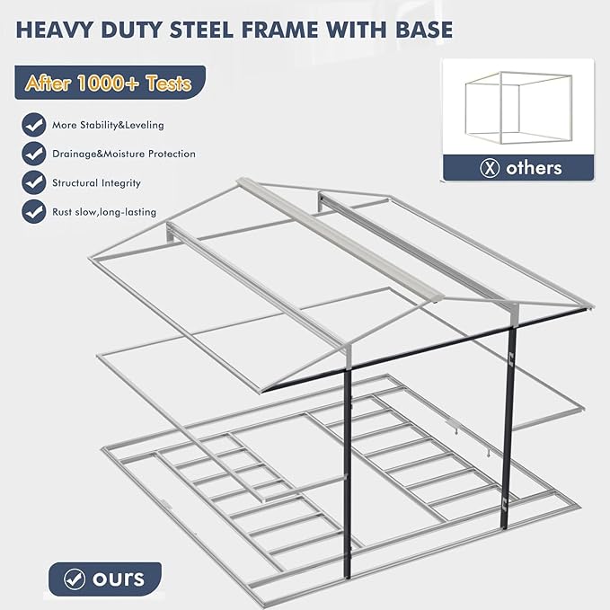 Restland 10x10 FT Outdoor Storage Shed with Floor Base Frame Reinforced Metal Shed with Clear Roof, Air Vent & Lockable Door Large Garden Tool Storage Sheds for Backyard, Garden, Lawn