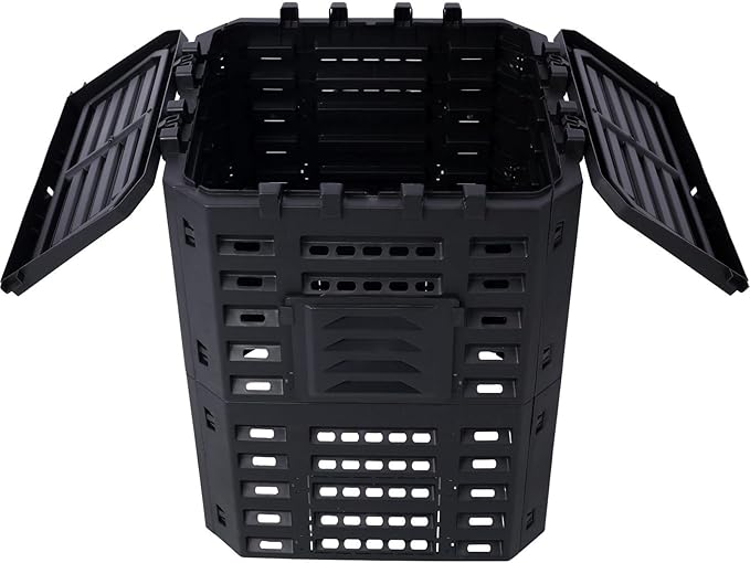 90 Gallon Garden Composter Bin - Premium Recycled Plastic, Large 340 Liter Capacity, Easy Assembly, Lightweight, Aerating Outdoor Compost Box for Fertile Soil