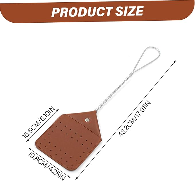 Fly Swatter, Fly Swatter Flexible PU Leather Swatters Heavy Duty with Iron Wire Handle for Indoor Outdoor Bug Mosquitoes and Bees, Flyswatter