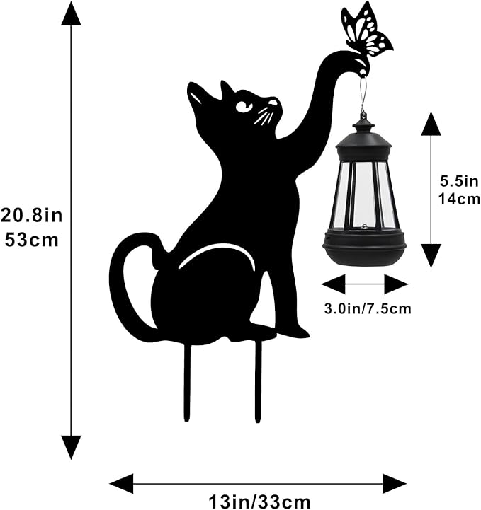 2PC Solar Lights Outdoor Garden Decor - Black Cat Figurine Light Stake with Butterfly Decorative Metal Housewarming Ornament for Yard Pathway Lawn Patio – Unique Gift Ideas for Christmas