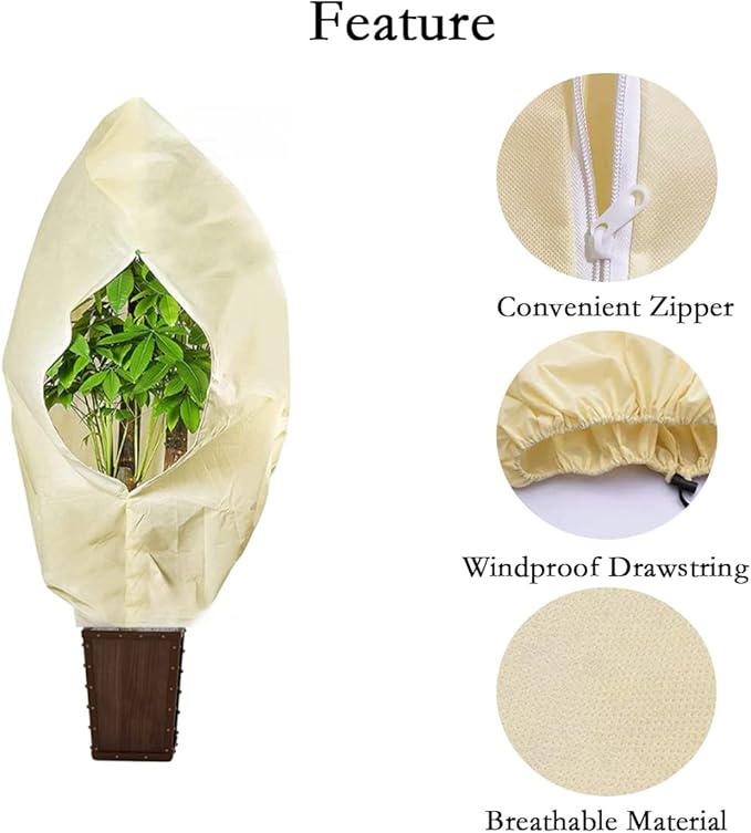 gardtree Thicker Plant Frost Protection Covers 31.5" x 47.2" 3 Packs, 2.4oz/yd² Winter Cold Weather Garden Tree Covers Freeze Protection Wrap with Zipper Drawstring for Fruit Tree Shrub Potted Plants