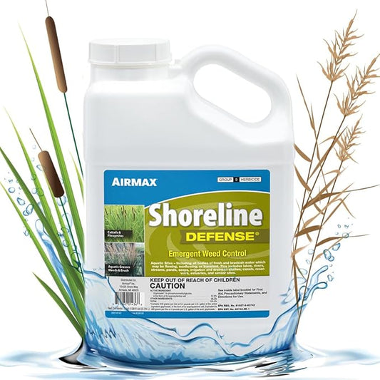 Airmax Shoreline Defense Emergent Weed Control Concentrated Treatment, Aquatic Herbicide (Glyphosate) for Phragmites, Pond Grass & Cattails, 1 Gallon