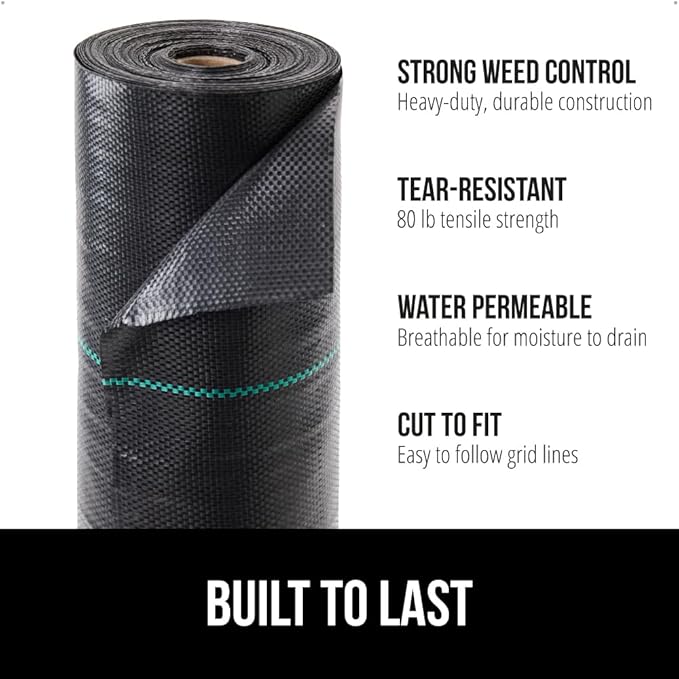 GORILLA GRIP 4 FT x 50 FT Powerful Weed Barrier Landscape Fabric, Durable Tear Resistant Blocker, Permeable UV Resistant Fabrics for Landscaping Outdoor Garden Bed, Ground Mulch, 3.2oz Woven