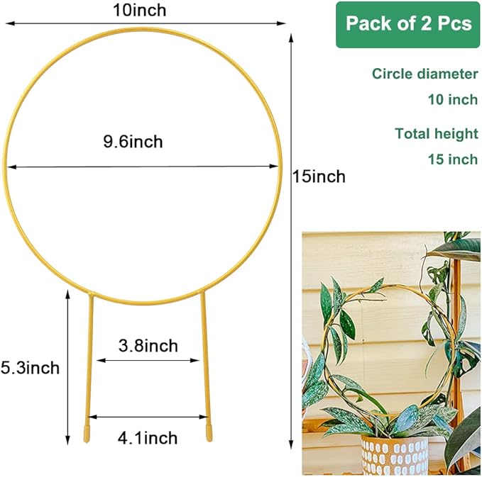 2 Pack Circle Trellis for Climbing Plants Indoor, 15" Gold Small Plant Support Stakes, Flower Houseplant Hoya Support for Potted Plants & Garden Stem Vines