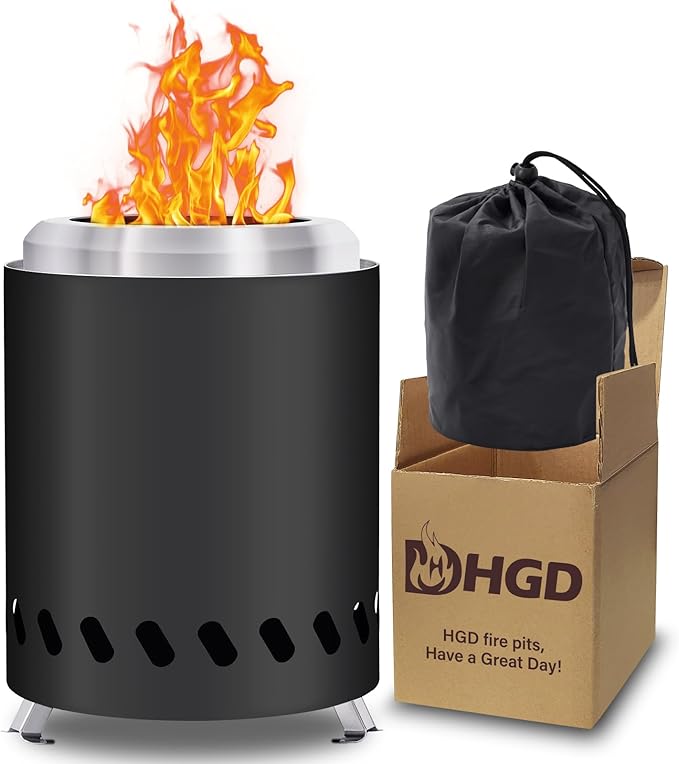 HGD Small Tabletop Fire Pit, Smokeless Table Top Firepit Outdoor, Portable Mini Stove with Carry Bag for Camping Backyard Patio Garden Picnic, Fueled by Pellets or Wood, Stainless Steel, Black
