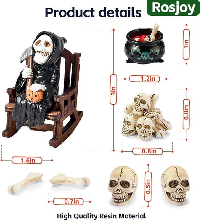 Halloween Decor Miniature Skull Grim Reaper Desk Figurine,Gothic Horror Resin Grim Reaper,for Bookshelf Decor,Desk Trinkets,Collectible,Party Gifts