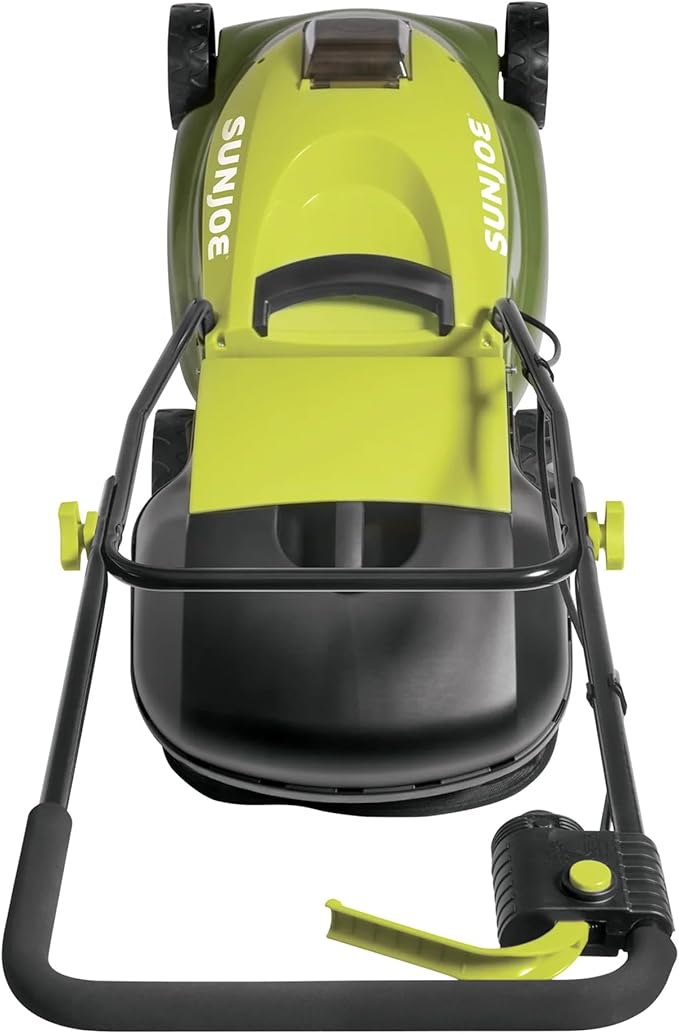 Sun Joe Cordless Lawn Mower, 14" Electric Walk Behind Grass Cutter with 3 Position Height Adjustment and Detachable Catcher, Green, MJ401C-PRO