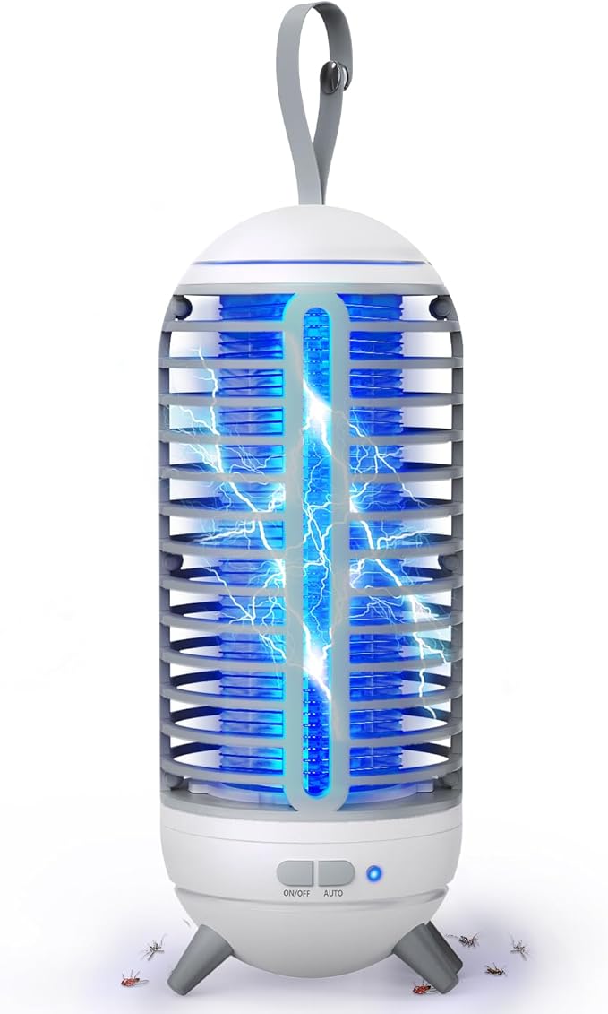 Bug Zapper Outdoor Rechargeable 2 in 1 Wireless Mosquito Killer Lamp 2500mAh Electric Trap Ideal Bug Zapper Indoor for Patio, Home, Backyard, Yard, Garden, Campsite (White)