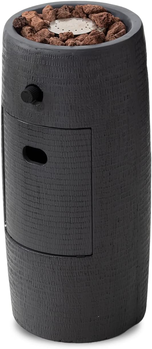 SUNBURY Outdoor Propane Fire Pit, 11" Propane Fire Column, Patio Gas Fire Pit 15,000 BTU Small Firepit Table for Outside w Lava Rocks, CSA Certified (Dark Gray)