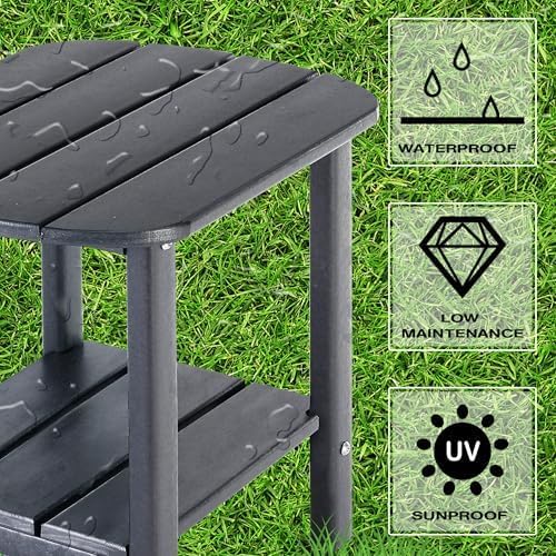 LZRS Double Adirondack Side Table, Outdoor Side Tables, End Tables for Patio, Backyard,Pool, Indoor Companion, Easy Maintenance & Weather Resistant(Grey)