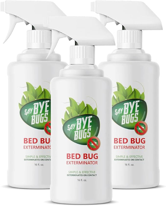 Bed Bug Spray for Getting Rid of Bed Bugs Permanently. Say Bye Bugs - a Non-Toxic, Kills on Contact Treatment That Doesn't Stain & is Odor Free. Simply Shake & Spray. (3X 16oz).