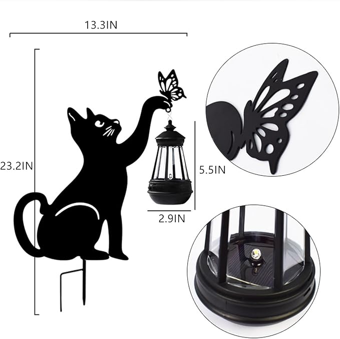 Solar-Powered Black Cat Garden Decor Stakes - Metal Silhouette Figurine for Outdoor Yard, Lawn, and Patio Decoration