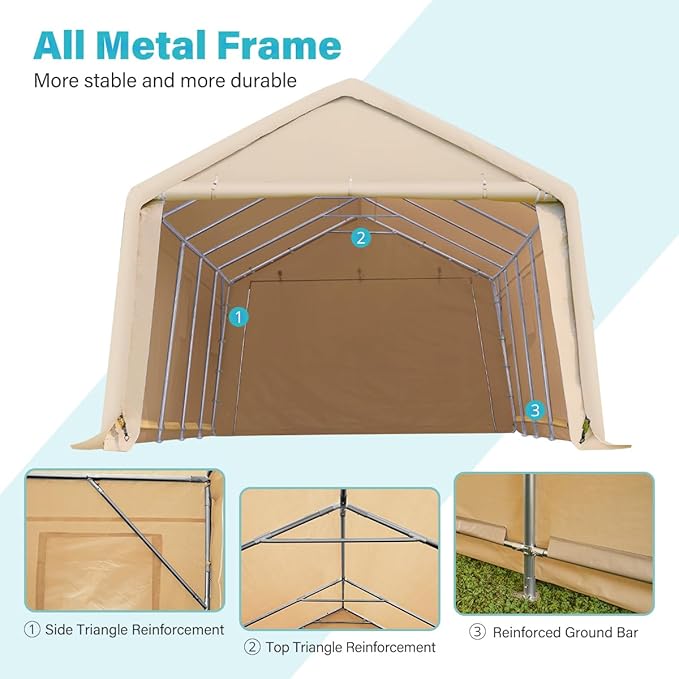 ADVANCE OUTDOOR 13x20 ft Garage Tent Carports with 2 Roll up Doors & Vents Outdoor Portable Storage Shelter for Vehicle Truck Boat Anti-UV Snow Resistant Waterproof, Beige