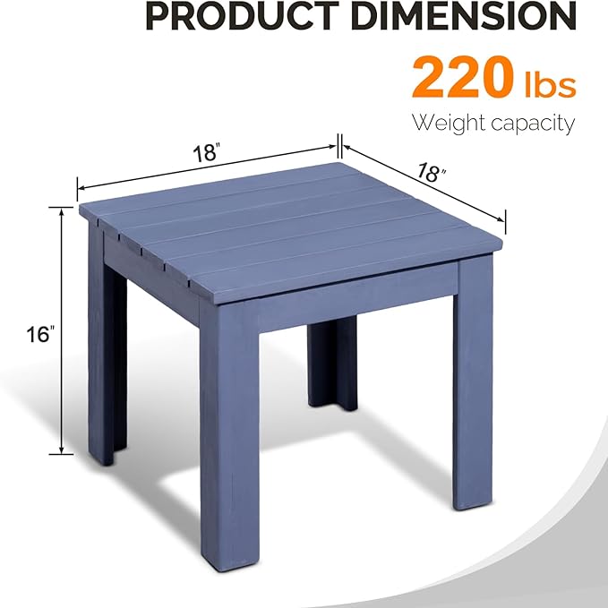 VINGLI Outdoor Adirondack Side Table, 18" Square Thick Wooden Coffee Table, Patio Side Table Conversation End Table for Patio Backyard, Garden, Poolside and Balcony (Navy Blue)