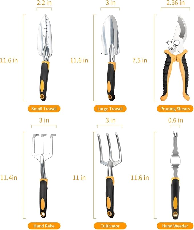 Garden Tools, 8 Piece Heavy Duty Gardening Tools Set with Non-Slip Rubber Grip, Stainless Steel Garden Tool, Gifts for Kids, Women, Husbands, and Parents