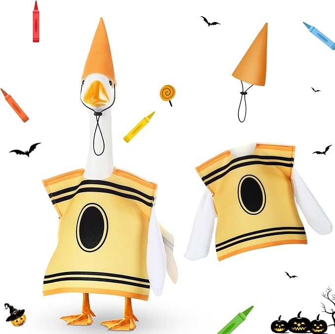 Geyoga Halloween Porch Goose Outfit 23" Classroom Goose Clothes Fall Lawn School Garden Patio Yard Outdoor Decorations(Yellow,Crayon)