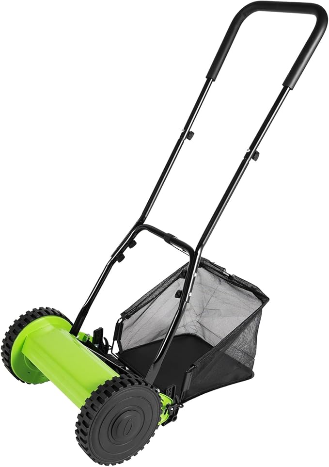 12 Inch Manual Lawn Mower, 5-Blade Push Reel Lawn Mowers Lawn Mower with 6 Gallons Grass Catcher for Picking Up Leaves, Grass, Driveways(Green)