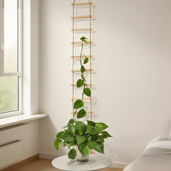 Chain Trellis for Climbing Plants Indoor – Natural Wood Ladder Style Plant Support for Vines, Ideal for Pothos & Ivy, Stylish Modern Design for Home & Garden Use, Indoor/Outdoor