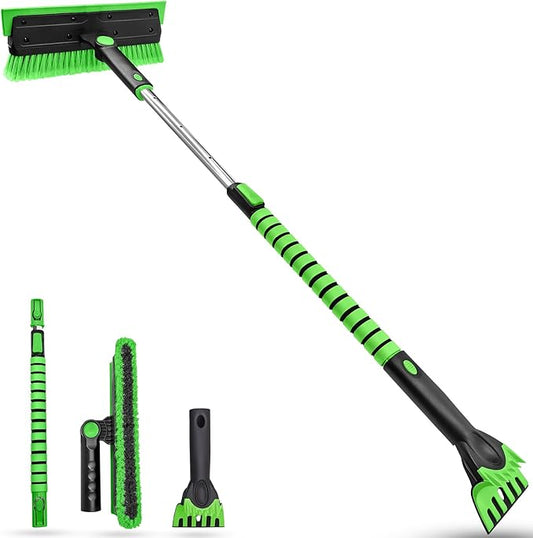 SEAAES 51 Inch Heavy Duty Snow Brush for Trucks, Stable Design Long Handle Extendable Snow Broom for SUV, Windshield Ice Scraper with Foam Grip for Car Automobile Vehicle Window - Green