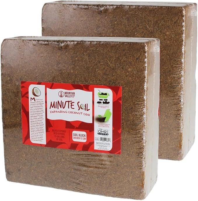 Minute Soil Bulk Coconut Coir Block 2-Pack – OMRI Listed for Organic Use – Compressed Growing Medium Expands with Water – Indoor & Outdoor Gardening Soil Alternative