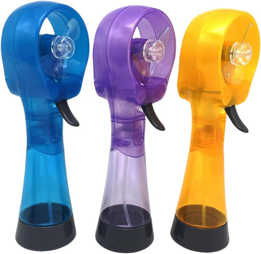 Water Misting Fans Portable Personal Handheld Spray Fan Cooling Outdoor Cooler, Pack of 3 (Blue/Purple/Yellow)