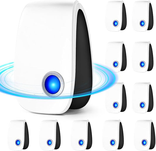 Upgraded Ultrasonic Repellent 12 Pack, Indoor Ultrasonic and Repellent for Roach, Rodent, Mouse, Bugs, Ant, Mosquito, Mice, Spider, Electronic Plug in Pest Control (12)