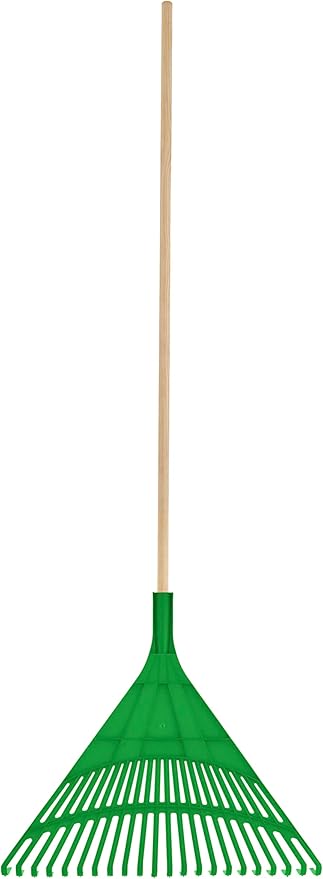 Superio Adult Rake with Hardwood Handle, Durable Plastic Head to Sweep Leaves in Lawn and Tidying Up The Garden, 61"