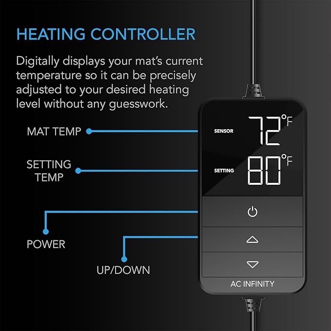 AC Infinity SUNCORE H7, Seedling Mat 48” x 20.75” with Digital Thermostat Controller for Exact Temperature Levels, Waterproof Heating Pad for Indoor Gardening, Hydroponics, Germination, Cloning