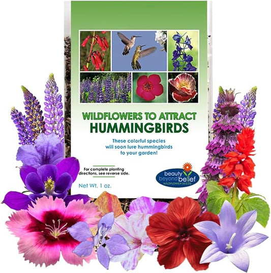 Hummingbird Nectar Wildflower Seeds - 1oz, Open-Pollinated Flower Seed Mix Packet, Non-GMO, No Fillers, Annual, Perennial Wildflower Seeds Year Round Planting - 1 oz