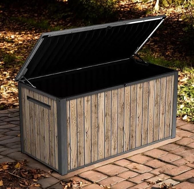 170-Gallon Outdoor Storage Deck Box, Weather-Resistant, (Ash Wood Brown)