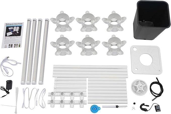 Hydroponics Growing System Kit, 6 Layers 30 Holes Indoor Gardening System Vertical Planter Germination Kit w/Water Pump, Hydroponic Natural Balanced Tower System for Chilies, Mint (Gray)