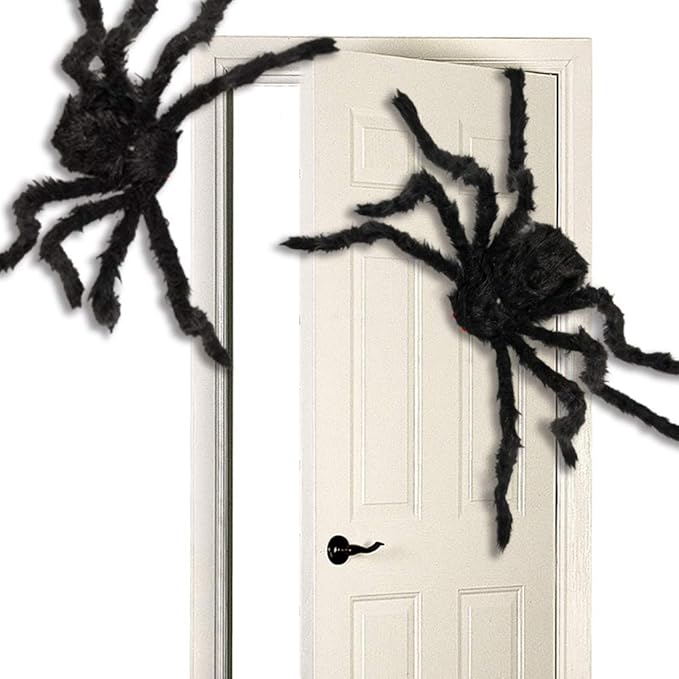 QBSM 2 Pcs Realistic Hairy Giant Spider Real Large Fake Spiders for Halloween Outdoor Decoration House Prank Prop (49.2''+35.4'')