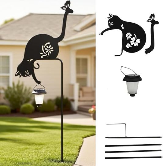 Solar Cat Garden Light, Metal Solar Lamp, Detachable Cat-Shaped Outdoor Path/Lawn Light, No Wiring Required for Garden, Courtyard, Patio, Pathway Decor, 46 Inch Height
