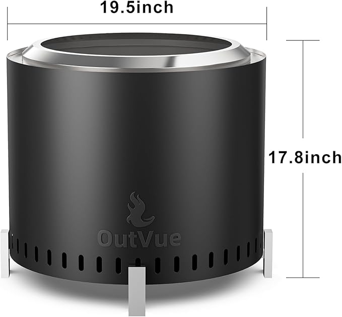 19.5 inch Stainless Steel Smokeless Fire Pit, Outdoor Smokeless Firepit with Tote Bag&Fire Poker, Wood Burning Fire Pits for Camping, Bonfire, Low Smoke Firepit for Outside (Vertical Hole)