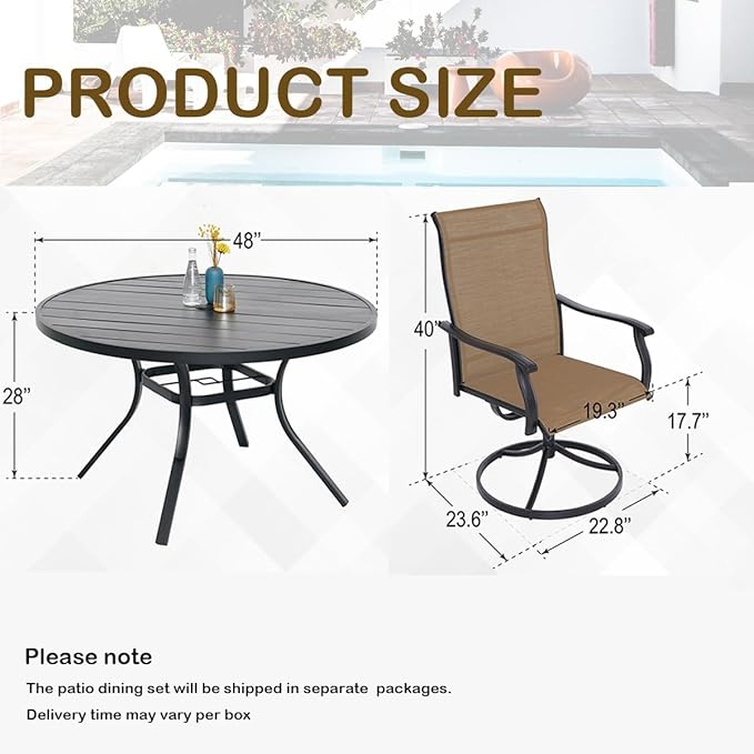 5-Piece Outdoor Dining Set, 48'' Round Table with 4 Swivel Chairs All Weather Furniture Set - Brown Style2