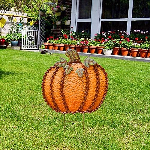 Morning View Metal Pumpkin Garden Stake Fall Decor Decorative Rustic Pumpkins Yard Stakes Sign Yard Decor Outdoor Thanksgiving Autumn Harvest Halloween Lawn Patio Decorations 26" Tall